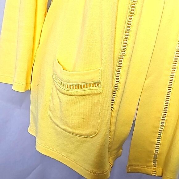 Raffaello Open Cardigan, Yellow with Open Stitch trim/pockets, Size L - Picture 3 of 7